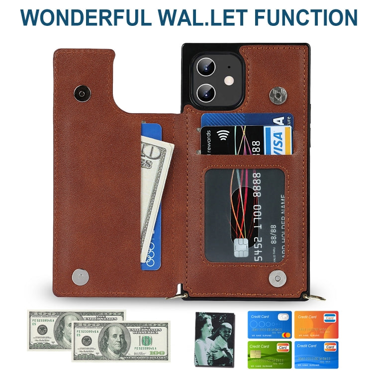 For iPhone 12 / 12 Pro Cross-body Square Double Buckle Flip Card Bag TPU+PU Case with Card Slots & Wallet & Photo & Strap(Brown) - iPhone 12 / 12 Pro Cases by buy2fix | Online Shopping UK | buy2fix