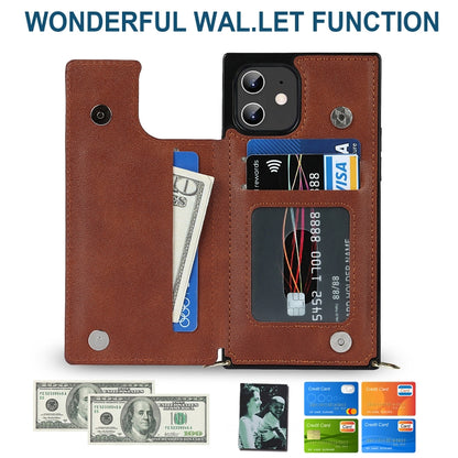 For iPhone 12 / 12 Pro Cross-body Square Double Buckle Flip Card Bag TPU+PU Case with Card Slots & Wallet & Photo & Strap(Brown) - iPhone 12 / 12 Pro Cases by buy2fix | Online Shopping UK | buy2fix