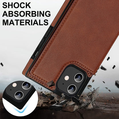 For iPhone 12 / 12 Pro Cross-body Square Double Buckle Flip Card Bag TPU+PU Case with Card Slots & Wallet & Photo & Strap(Brown) - iPhone 12 / 12 Pro Cases by buy2fix | Online Shopping UK | buy2fix