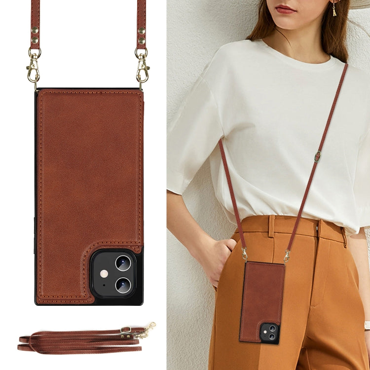 For iPhone 12 / 12 Pro Cross-body Square Double Buckle Flip Card Bag TPU+PU Case with Card Slots & Wallet & Photo & Strap(Brown) - iPhone 12 / 12 Pro Cases by buy2fix | Online Shopping UK | buy2fix