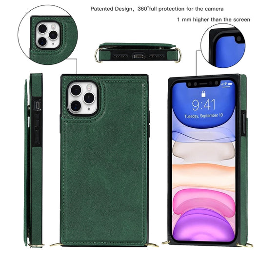 For iPhone 12 Pro Max Cross-body Square Double Buckle Flip Card Bag TPU+PU Case with Card Slots & Wallet & Photo & Strap(Green) - iPhone 12 Pro Max Cases by buy2fix | Online Shopping UK | buy2fix