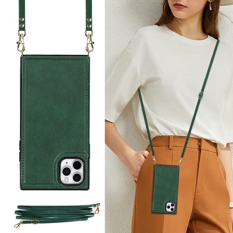 For iPhone 12 Pro Max Cross-body Square Double Buckle Flip Card Bag TPU+PU Case with Card Slots & Wallet & Photo & Strap(Green) - iPhone 12 Pro Max Cases by buy2fix | Online Shopping UK | buy2fix