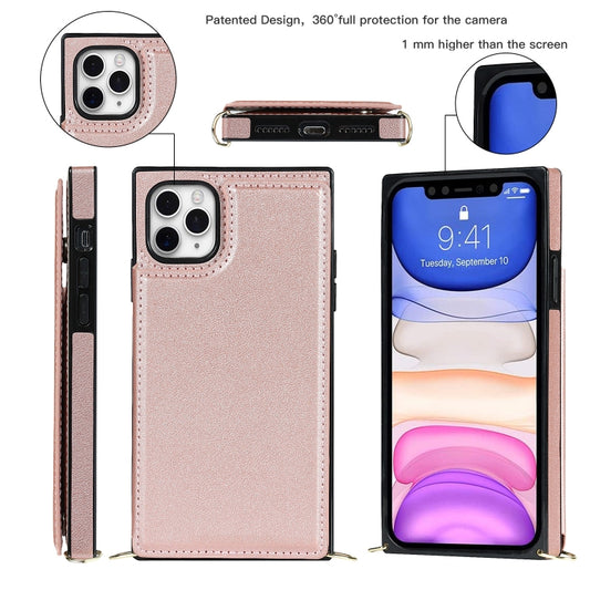 For iPhone 12 Pro Max Cross-body Square Double Buckle Flip Card Bag TPU+PU Case with Card Slots & Wallet & Photo & Strap(Rose Gold) - iPhone 12 Pro Max Cases by buy2fix | Online Shopping UK | buy2fix
