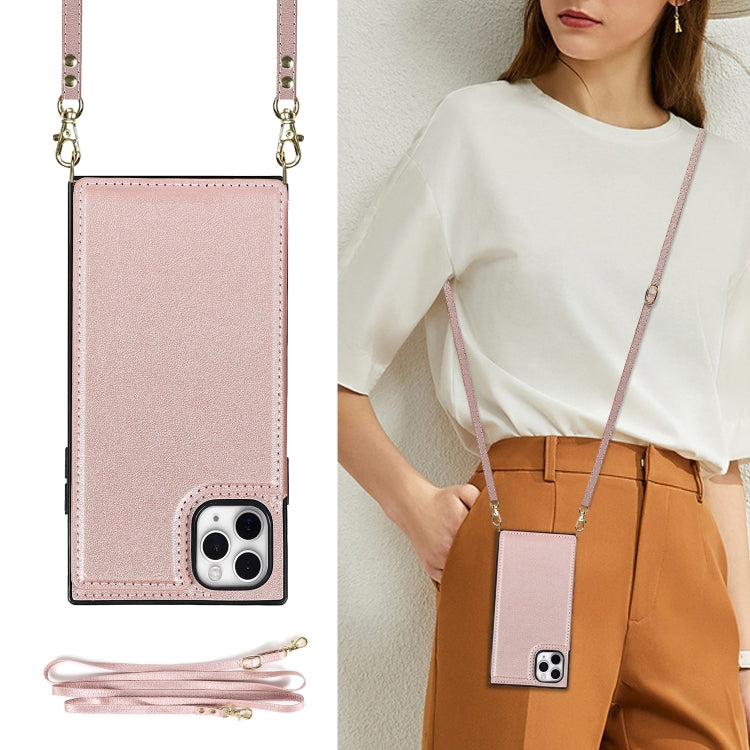 For iPhone 12 Pro Max Cross-body Square Double Buckle Flip Card Bag TPU+PU Case with Card Slots & Wallet & Photo & Strap(Rose Gold) - iPhone 12 Pro Max Cases by buy2fix | Online Shopping UK | buy2fix