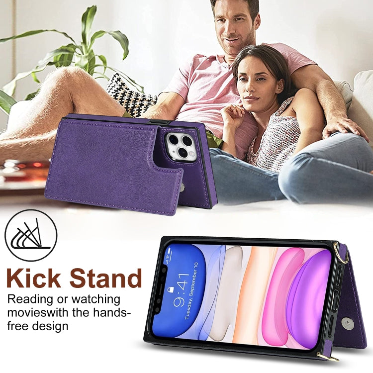 For iPhone 12 Pro Max Cross-body Square Double Buckle Flip Card Bag TPU+PU Case with Card Slots & Wallet & Photo & Strap(Purple) - iPhone 12 Pro Max Cases by buy2fix | Online Shopping UK | buy2fix