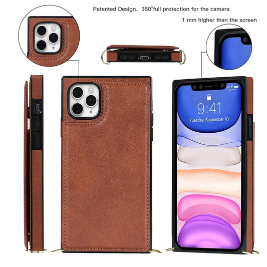 For iPhone 12 Pro Max Cross-body Square Double Buckle Flip Card Bag TPU+PU Case with Card Slots & Wallet & Photo & Strap(Brown) - iPhone 12 Pro Max Cases by buy2fix | Online Shopping UK | buy2fix
