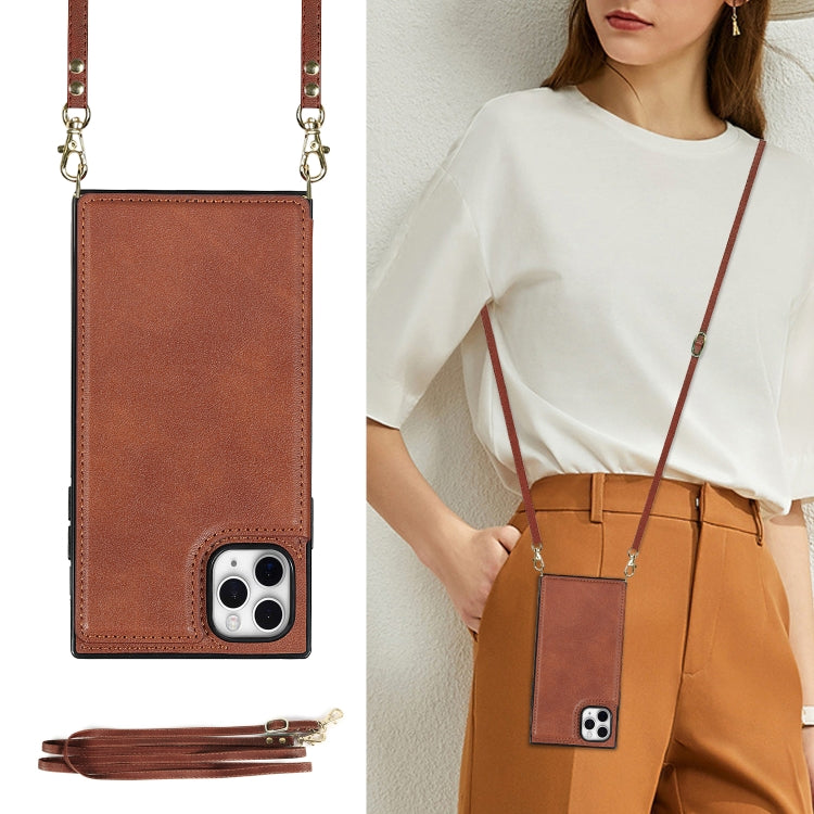 For iPhone 12 Pro Max Cross-body Square Double Buckle Flip Card Bag TPU+PU Case with Card Slots & Wallet & Photo & Strap(Brown) - iPhone 12 Pro Max Cases by buy2fix | Online Shopping UK | buy2fix
