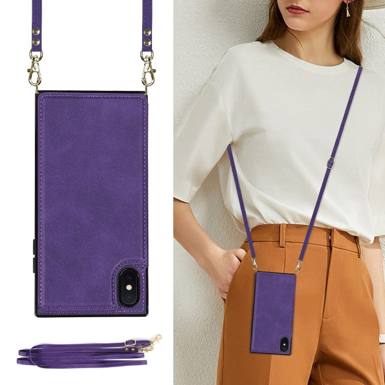 For iPhone XS Max Cross-body Square Double Buckle Flip Card Bag TPU+PU Case with Card Slots & Wallet & Photo & Strap(Purple) - More iPhone Cases by buy2fix | Online Shopping UK | buy2fix