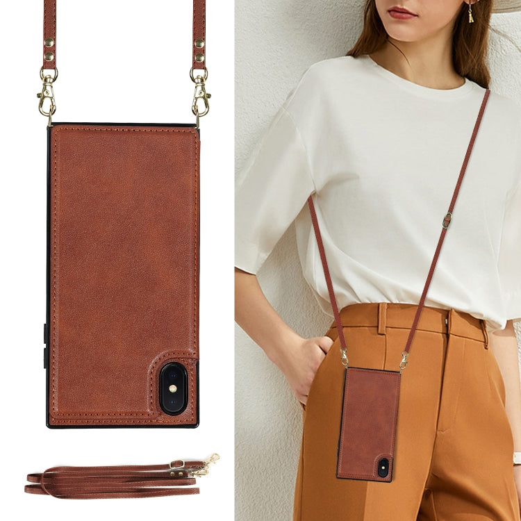 For iPhone XS Max Cross-body Square Double Buckle Flip Card Bag TPU+PU Case with Card Slots & Wallet & Photo & Strap(Brown) - More iPhone Cases by buy2fix | Online Shopping UK | buy2fix