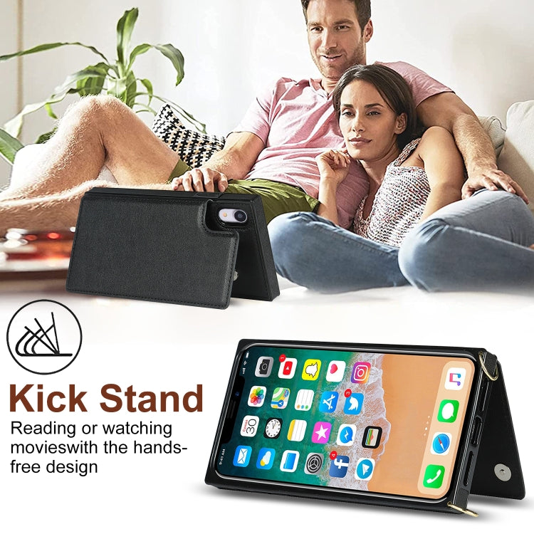 For iPhone XR Cross-body Square Double Buckle Flip Card Bag TPU+PU Case with Card Slots & Wallet & Photo & Strap(Black) - More iPhone Cases by buy2fix | Online Shopping UK | buy2fix
