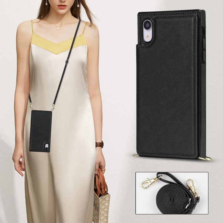 For iPhone XR Cross-body Square Double Buckle Flip Card Bag TPU+PU Case with Card Slots & Wallet & Photo & Strap(Black) - More iPhone Cases by buy2fix | Online Shopping UK | buy2fix