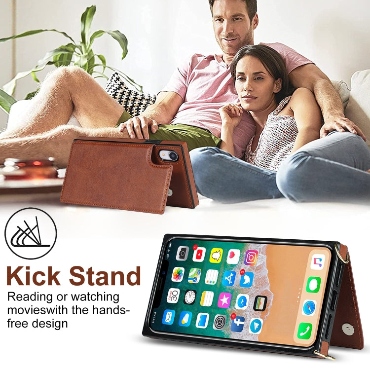 For iPhone XR Cross-body Square Double Buckle Flip Card Bag TPU+PU Case with Card Slots & Wallet & Photo & Strap(Brown) - More iPhone Cases by buy2fix | Online Shopping UK | buy2fix