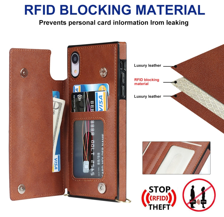 For iPhone XR Cross-body Square Double Buckle Flip Card Bag TPU+PU Case with Card Slots & Wallet & Photo & Strap(Brown) - More iPhone Cases by buy2fix | Online Shopping UK | buy2fix