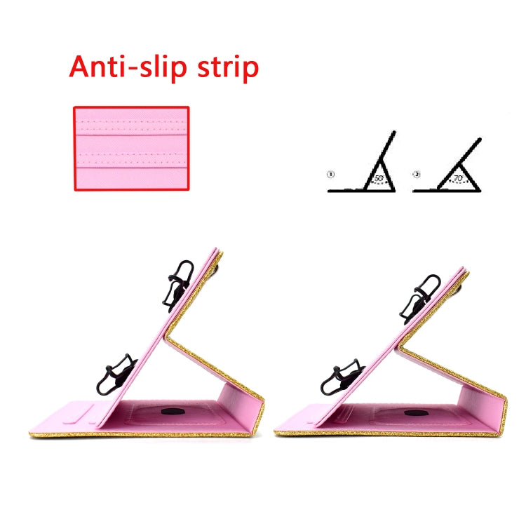 For 8 inch Tablet Varnish Glitter Powder Horizontal Flip Leather Case with Holder & Card Slot(Pink) - 8 inch by buy2fix | Online Shopping UK | buy2fix