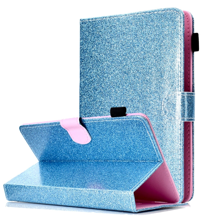 For 8 inch Tablet Varnish Glitter Powder Horizontal Flip Leather Case with Holder & Card Slot(Blue) - 8 inch by buy2fix | Online Shopping UK | buy2fix