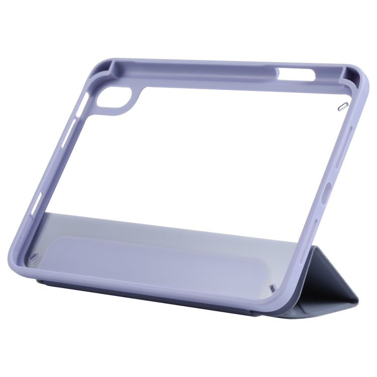 For iPad mini 2024 / mini 6 Deformation Transparent Acrylic Horizontal Flip PU Leather Tablet Case with Multi-folding Holder & Sleep / Wake-up Function & Pen Slot(Lavender Grey) - iPad mini 6 Cases by buy2fix | Online Shopping UK | buy2fix
