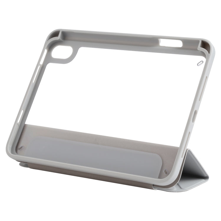 For iPad mini 2024 / mini 6 Deformation Transparent Acrylic Horizontal Flip PU Leather Tablet Case with Multi-folding Holder & Sleep / Wake-up Function & Pen Slot(Grey) - iPad mini 6 Cases by buy2fix | Online Shopping UK | buy2fix