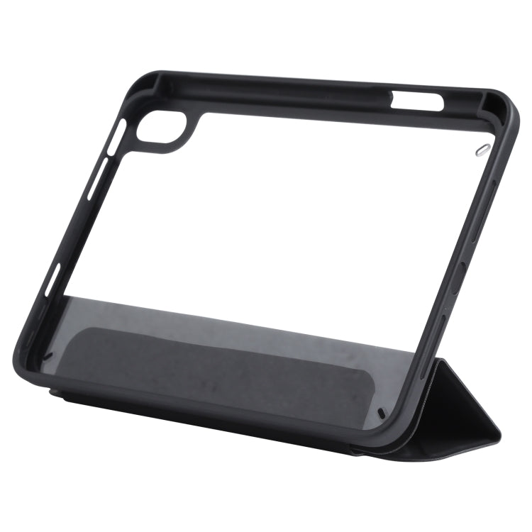 For iPad mini 2024 / mini 6 Deformation Transparent Acrylic Horizontal Flip PU Leather Tablet Case with Multi-folding Holder & Sleep / Wake-up Function & Pen Slot(Black) - iPad mini 6 Cases by buy2fix | Online Shopping UK | buy2fix