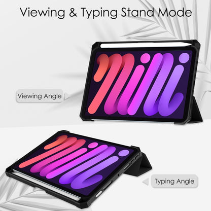 For iPad mini 6 / mini 2024 Tri-folding Acrylic TPU Smart Leather Tablet Case with Holder & Pen Slot(Black) - iPad mini 6 Cases by buy2fix | Online Shopping UK | buy2fix