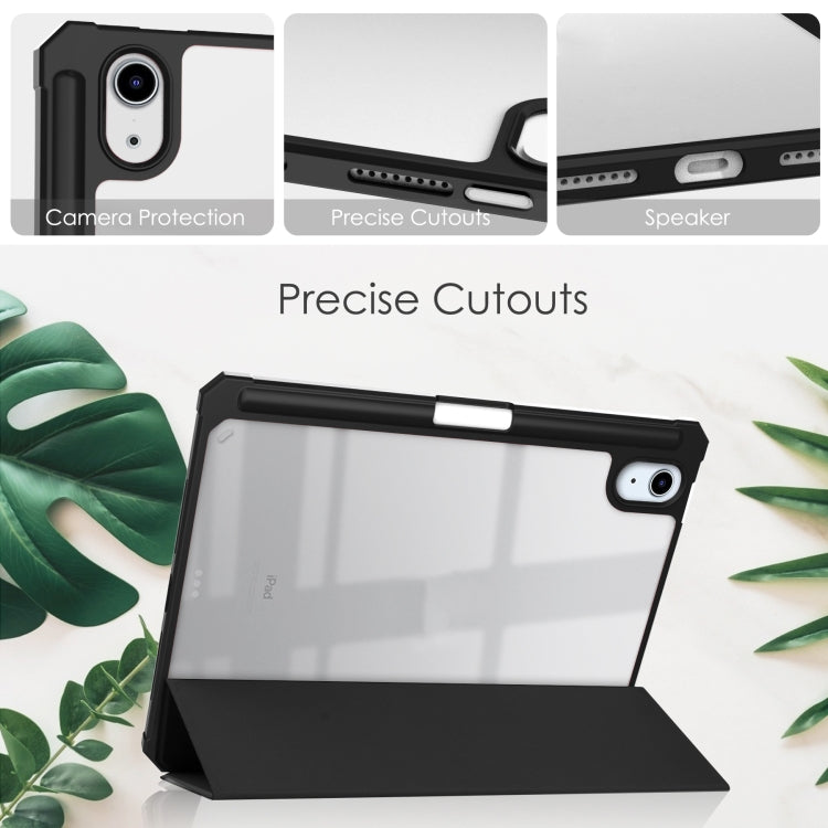 For iPad mini 6 / mini 2024 Tri-folding Acrylic TPU Smart Leather Tablet Case with Holder & Pen Slot(Black) - iPad mini 6 Cases by buy2fix | Online Shopping UK | buy2fix