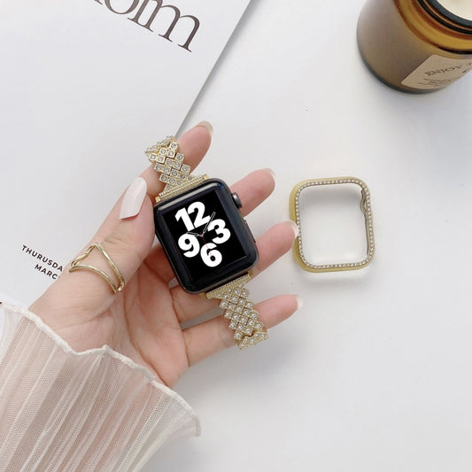 Rhombus Full Diamond Metal Wrist Strap Watch Band For Apple Watch Series 6 / 5 / 4 / Watch SE 44mm(Gold) by buy2fix