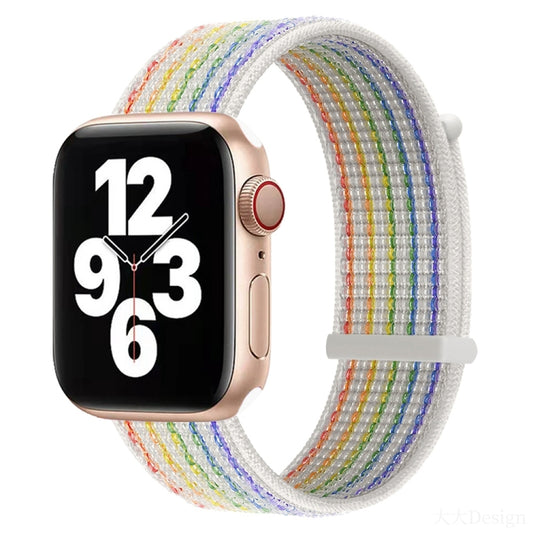 Hook and Loop Fastener Dual Section Watch Band For Apple Watch Series 9&8&7 41mm / SE 3&SE 2&6&SE&5&4 40mm / 3&2&1 38mm(Reflective Rainbow Colors) by buy2fix