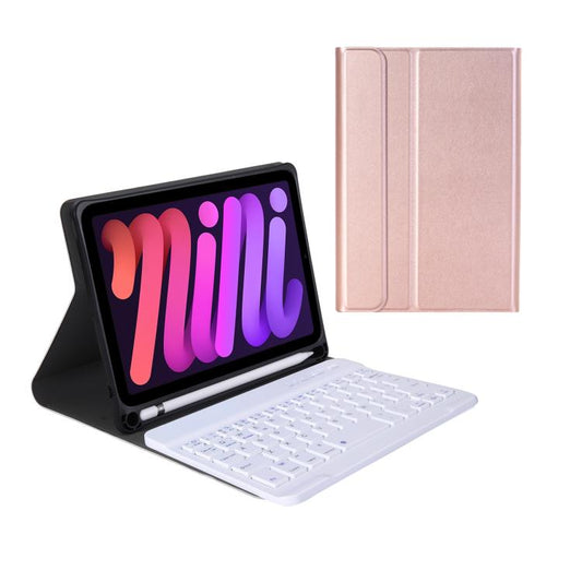 A06B Ultra-thin Detachable Bluetooth Keyboard Leather Case with Pen Slot & Holder for iPad mini 6 / mini 7(Rose Gold) - For iPad mini by buy2fix | Online Shopping UK | buy2fix