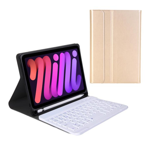 A06B Ultra-thin Detachable Bluetooth Keyboard Leather Case with Pen Slot & Holder for iPad mini 6 / mini 7(Gold) - For iPad mini by buy2fix | Online Shopping UK | buy2fix