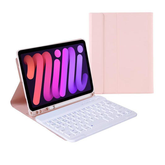 A06B Ultra-thin Detachable Bluetooth Keyboard Leather Case with Pen Slot & Holder for iPad mini 6 / mini 7(Pink) - For iPad mini by buy2fix | Online Shopping UK | buy2fix