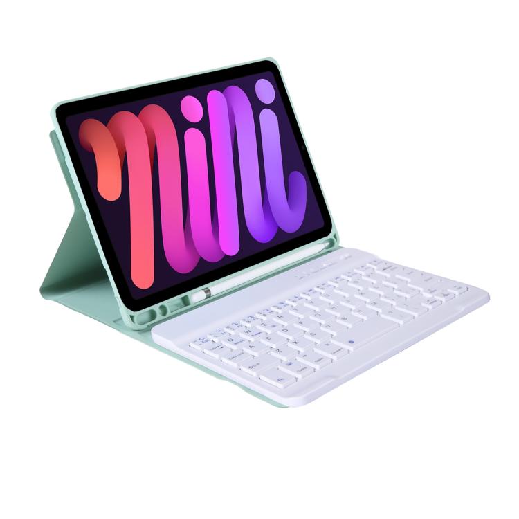 A06B Ultra-thin Detachable Bluetooth Keyboard Leather Case with Pen Slot & Holder for iPad mini 6 / mini 7(Light Green) - For iPad mini by buy2fix | Online Shopping UK | buy2fix