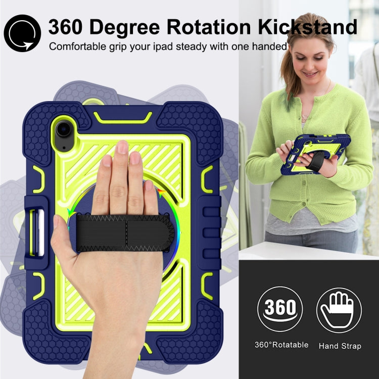 For iPad mini 2024 / mini 6 360 Degree Rotation Contrast Color Shockproof Silicone + PC Tablet Case with Holder & Hand Grip Strap & Shoulder Strap(Navy Blue+Yellow Green) - iPad mini 6 Cases by buy2fix | Online Shopping UK | buy2fix