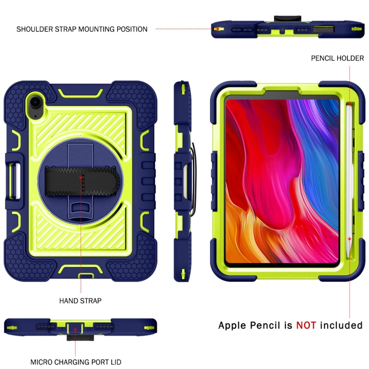For iPad mini 2024 / mini 6 360 Degree Rotation Contrast Color Shockproof Silicone + PC Tablet Case with Holder & Hand Grip Strap & Shoulder Strap(Navy Blue+Yellow Green) - iPad mini 6 Cases by buy2fix | Online Shopping UK | buy2fix