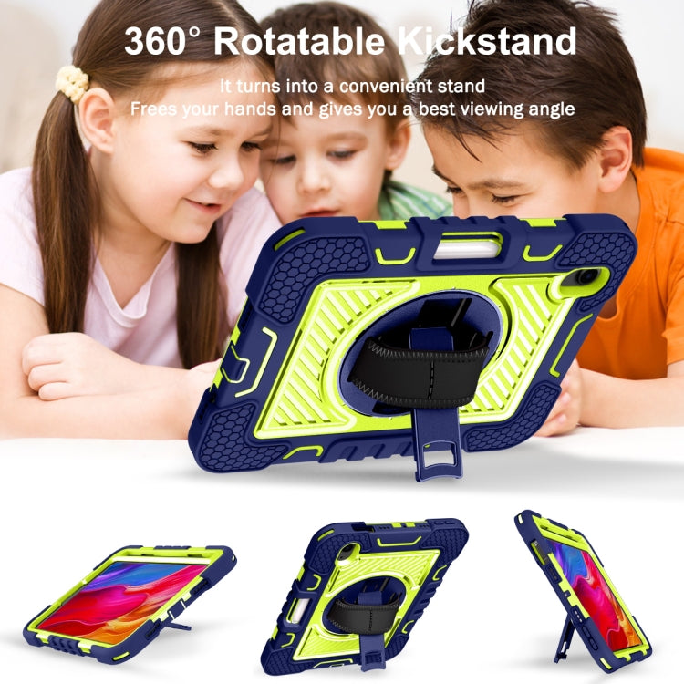 For iPad mini 2024 / mini 6 360 Degree Rotation Contrast Color Shockproof Silicone + PC Tablet Case with Holder & Hand Grip Strap & Shoulder Strap(Navy Blue+Yellow Green) - iPad mini 6 Cases by buy2fix | Online Shopping UK | buy2fix