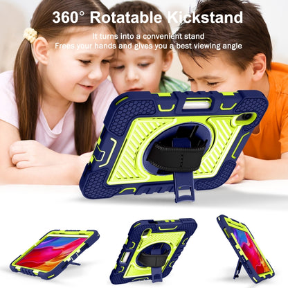 For iPad mini 2024 / mini 6 360 Degree Rotation Contrast Color Shockproof Silicone + PC Tablet Case with Holder & Hand Grip Strap & Shoulder Strap(Navy Blue+Yellow Green) - iPad mini 6 Cases by buy2fix | Online Shopping UK | buy2fix
