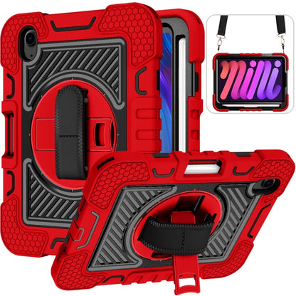 For iPad mini 2024 / mini 6 360 Degree Rotation Contrast Color Shockproof Silicone + PC Tablet Case with Holder & Hand Grip Strap & Shoulder Strap(Red+Black) - iPad mini 6 Cases by buy2fix | Online Shopping UK | buy2fix