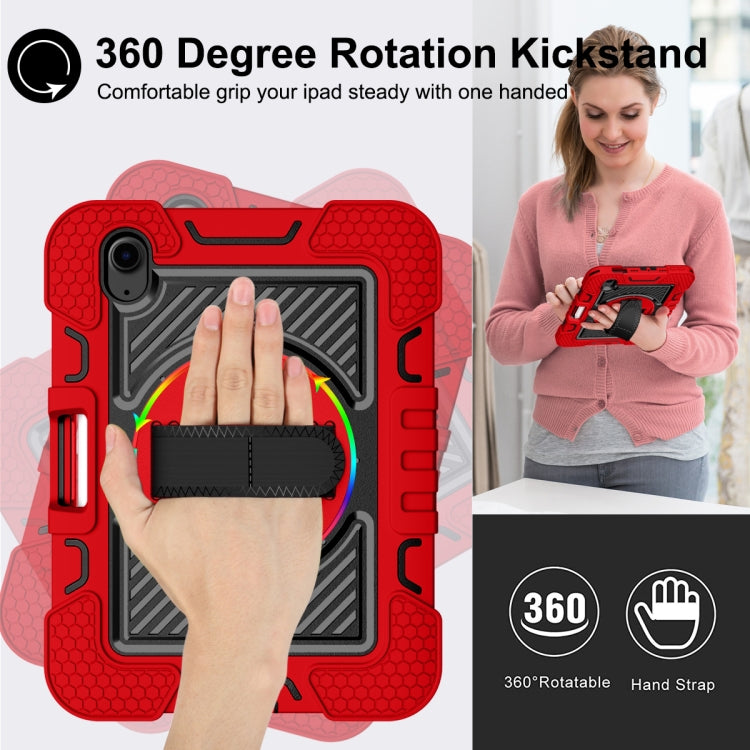 For iPad mini 2024 / mini 6 360 Degree Rotation Contrast Color Shockproof Silicone + PC Tablet Case with Holder & Hand Grip Strap & Shoulder Strap(Red+Black) - iPad mini 6 Cases by buy2fix | Online Shopping UK | buy2fix
