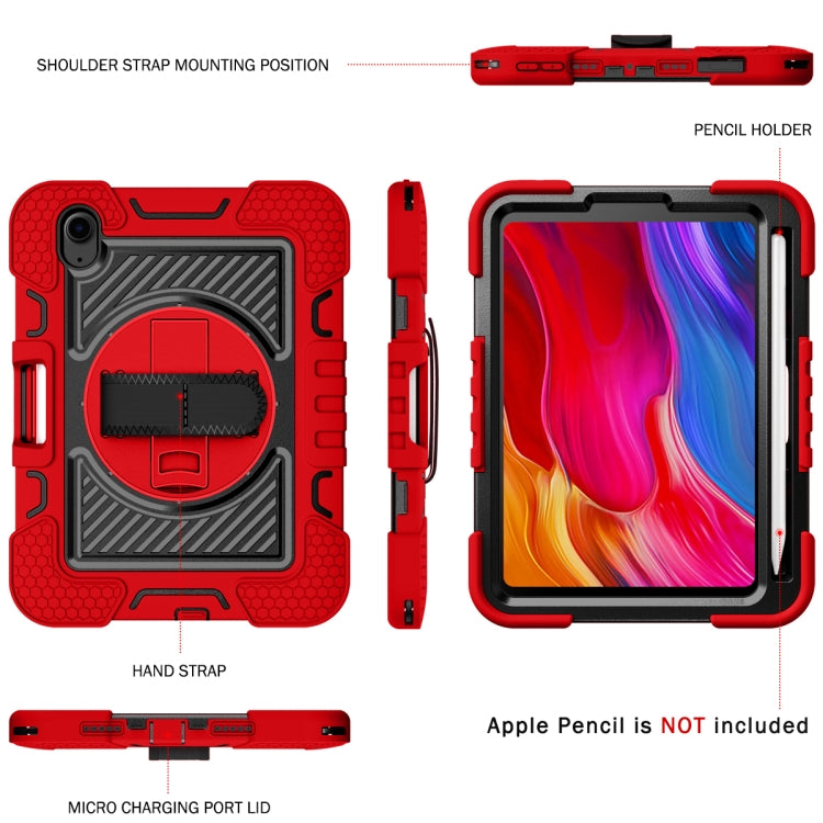 For iPad mini 2024 / mini 6 360 Degree Rotation Contrast Color Shockproof Silicone + PC Tablet Case with Holder & Hand Grip Strap & Shoulder Strap(Red+Black) - iPad mini 6 Cases by buy2fix | Online Shopping UK | buy2fix