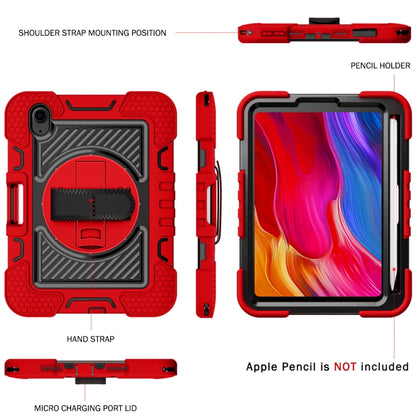 For iPad mini 2024 / mini 6 360 Degree Rotation Contrast Color Shockproof Silicone + PC Tablet Case with Holder & Hand Grip Strap & Shoulder Strap(Red+Black) - iPad mini 6 Cases by buy2fix | Online Shopping UK | buy2fix