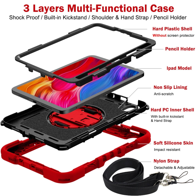 For iPad mini 2024 / mini 6 360 Degree Rotation Contrast Color Shockproof Silicone + PC Tablet Case with Holder & Hand Grip Strap & Shoulder Strap(Red+Black) - iPad mini 6 Cases by buy2fix | Online Shopping UK | buy2fix