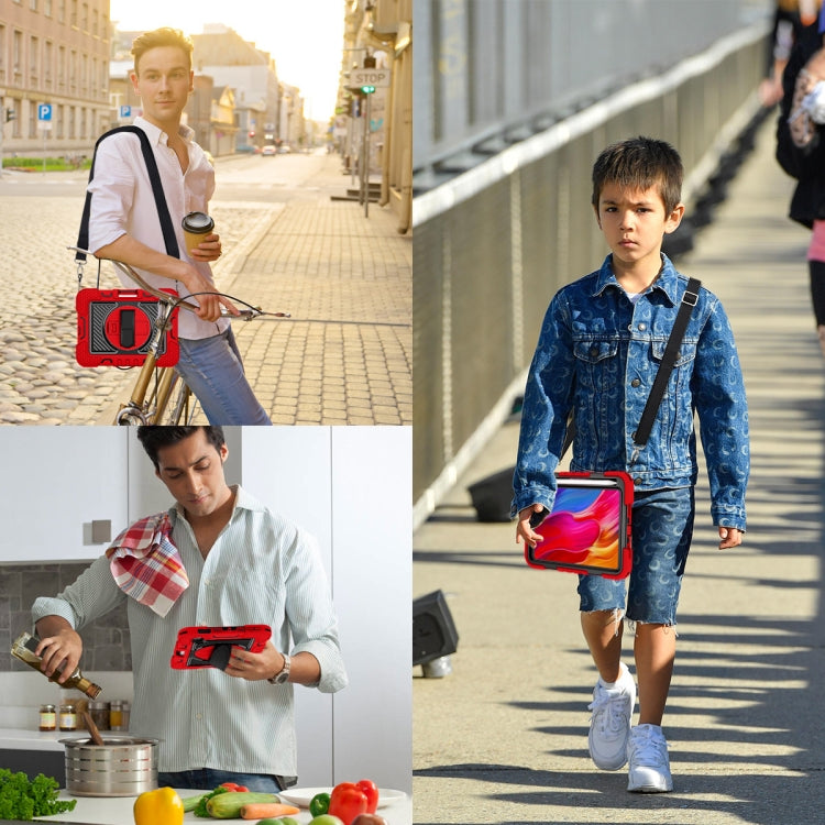 For iPad mini 2024 / mini 6 360 Degree Rotation Contrast Color Shockproof Silicone + PC Tablet Case with Holder & Hand Grip Strap & Shoulder Strap(Red+Black) - iPad mini 6 Cases by buy2fix | Online Shopping UK | buy2fix