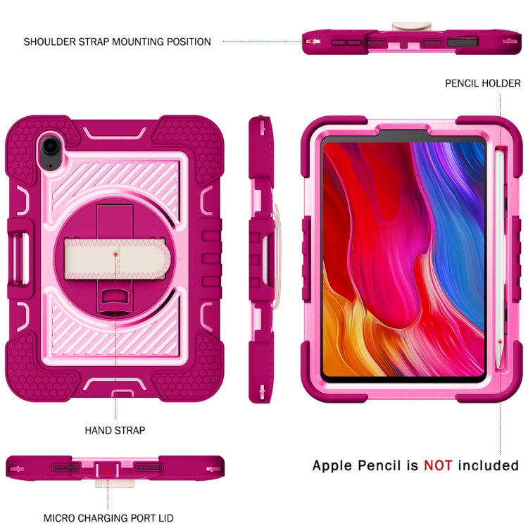 For iPad mini 2024 / mini 6 360 Degree Rotation Contrast Color Shockproof Silicone + PC Tablet Case with Holder & Hand Grip Strap & Shoulder Strap(Rose Red+Pink) - iPad mini 6 Cases by buy2fix | Online Shopping UK | buy2fix