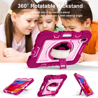 For iPad mini 2024 / mini 6 360 Degree Rotation Contrast Color Shockproof Silicone + PC Tablet Case with Holder & Hand Grip Strap & Shoulder Strap(Rose Red+Pink) - iPad mini 6 Cases by buy2fix | Online Shopping UK | buy2fix