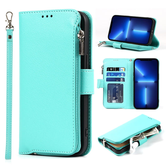 For iPhone 13 mini Microfiber Zipper Horizontal Flip Leather Case with Holder & Card Slots & Wallet (Mint Green) - iPhone 13 mini Cases by buy2fix | Online Shopping UK | buy2fix