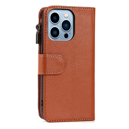 For iPhone 13 Microfiber Zipper Horizontal Flip Leather Case with Holder & Card Slots & Wallet(Brown) - iPhone 13 Cases by buy2fix | Online Shopping UK | buy2fix