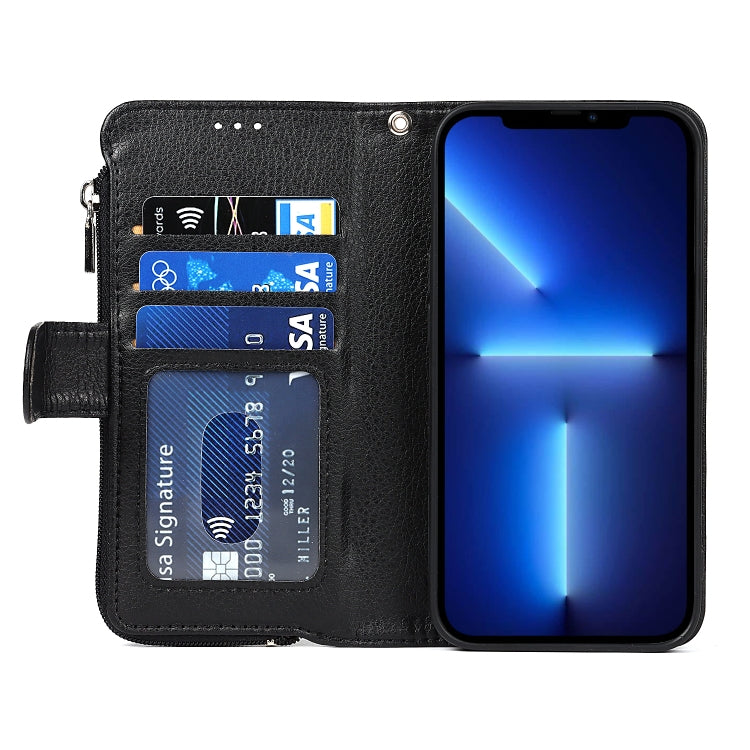 For iPhone 13 Pro Microfiber Zipper Horizontal Flip Leather Case with Holder & Card Slots & Wallet (Black) - iPhone 13 Pro Cases by buy2fix | Online Shopping UK | buy2fix