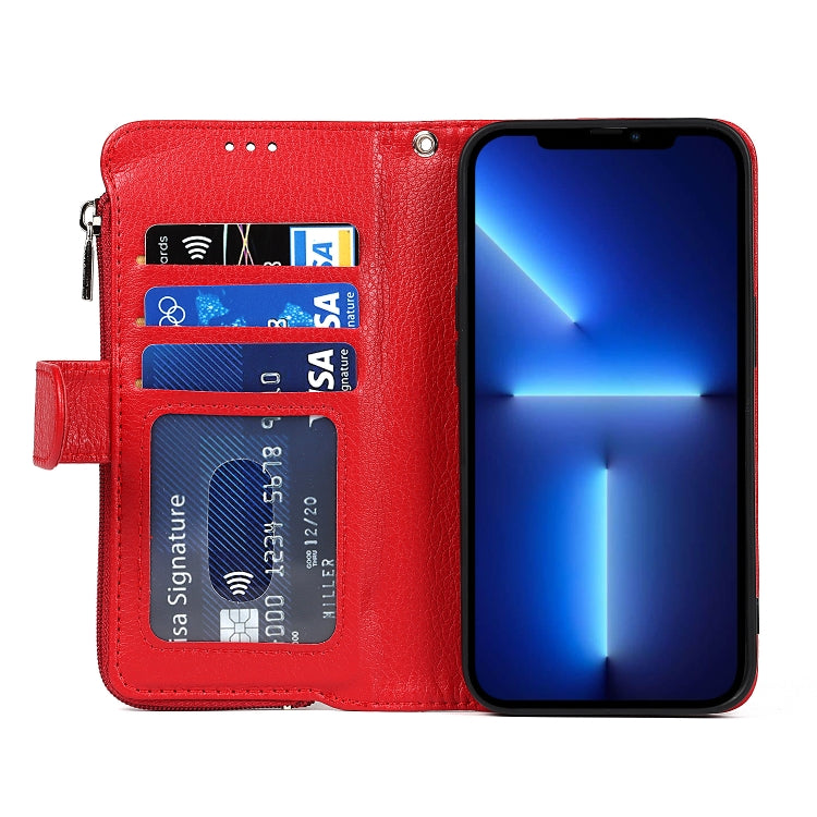 For iPhone 13 Pro Microfiber Zipper Horizontal Flip Leather Case with Holder & Card Slots & Wallet (Red) - iPhone 13 Pro Cases by buy2fix | Online Shopping UK | buy2fix