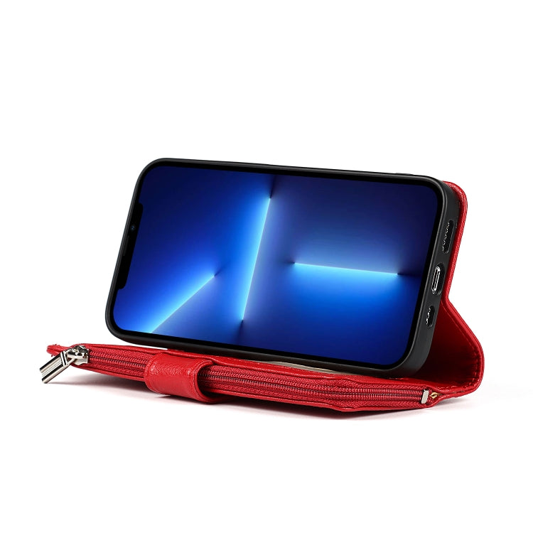 For iPhone 13 Pro Microfiber Zipper Horizontal Flip Leather Case with Holder & Card Slots & Wallet (Red) - iPhone 13 Pro Cases by buy2fix | Online Shopping UK | buy2fix