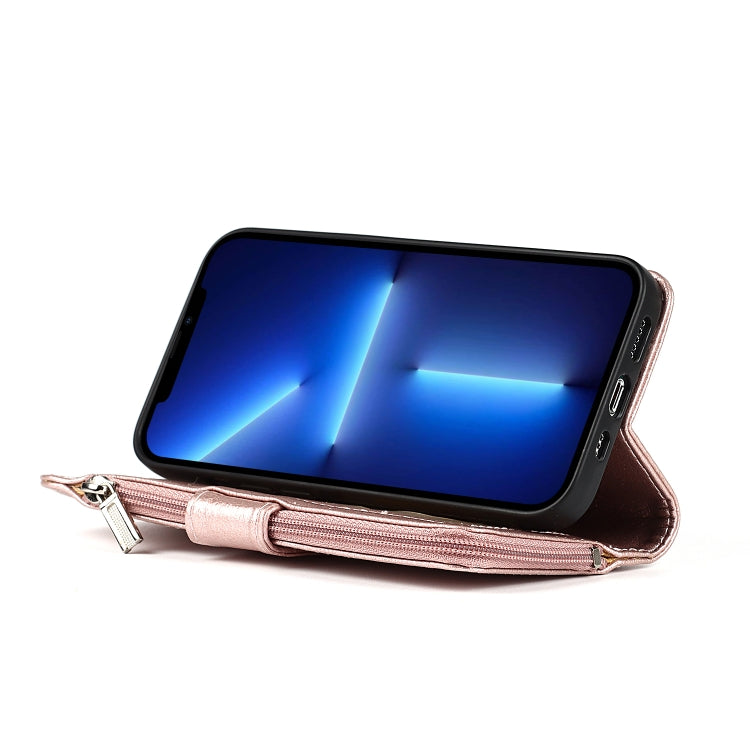 For iPhone 13 Pro Max Microfiber Zipper Horizontal Flip Leather Case with Holder & Card Slots & Wallet (Rose Gold) - iPhone 13 Pro Max Cases by buy2fix | Online Shopping UK | buy2fix