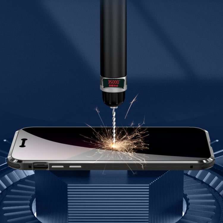 For iPhone 13 Pro Four-corner Shockproof Anti-peeping Magnetic Metal Frame Double-sided Tempered Glass Case (White) - iPhone 13 Pro Cases by buy2fix | Online Shopping UK | buy2fix