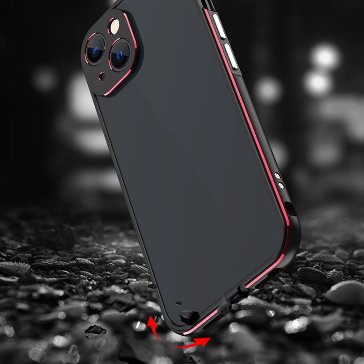 For iPhone 13 Aurora Series Lens Protector + Metal Frame Protective Case(Black Blue) - iPhone 13 Cases by buy2fix | Online Shopping UK | buy2fix